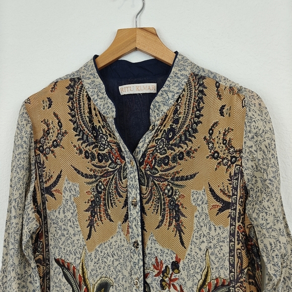 Ritu Kumar Floral 3/4 Sleeve Lightweight Kurta Midi Dress Size M Women's - Picture 6 of 16